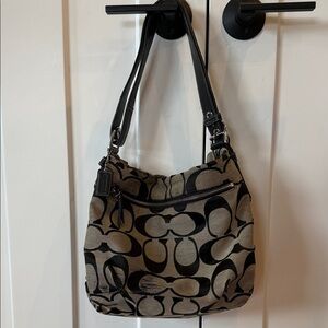 Coach Black and Brown Signature Shoulder Bag Slouchy worn purse designer